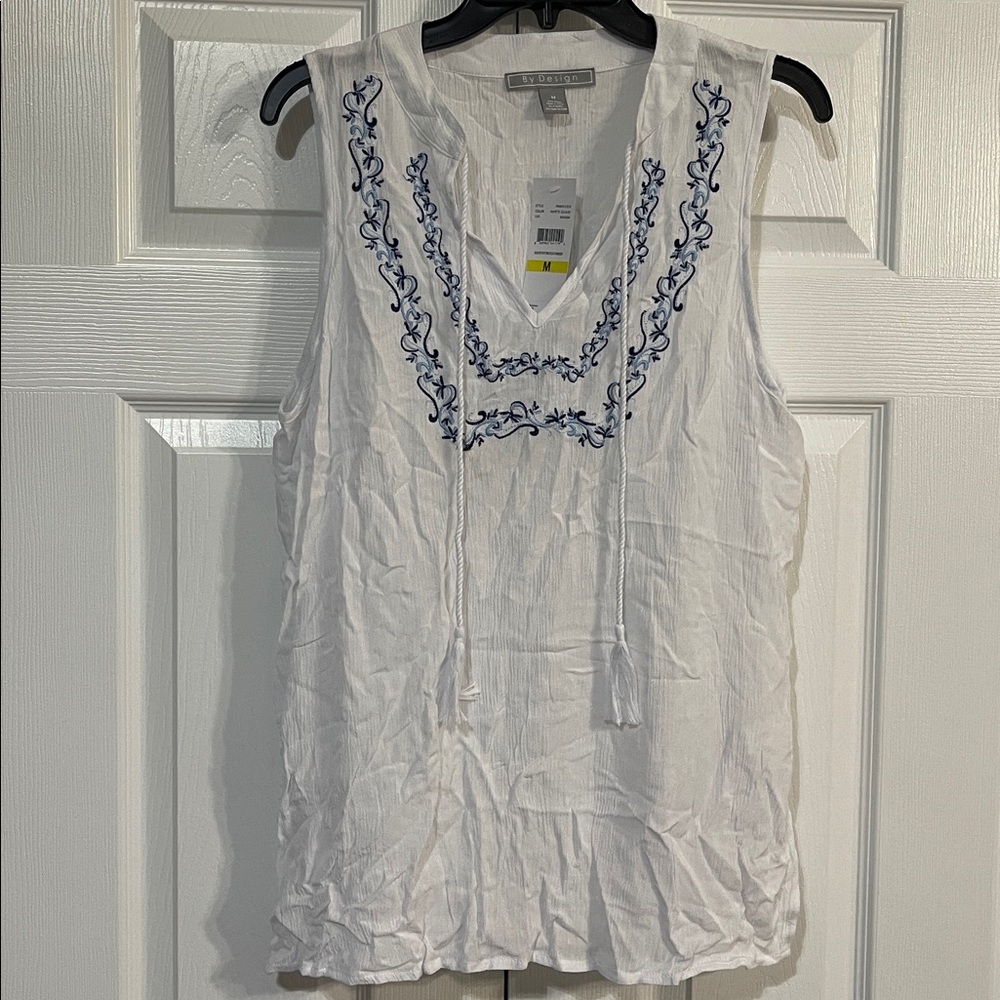 White Embroidered Sleeveless Blouse